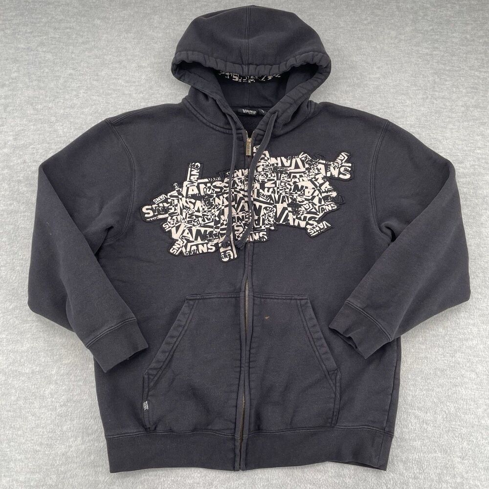 Vintage Y2K Vans Hoodie Adult Medium Black Zip Up Sweatshirt Goth Skull Grunge